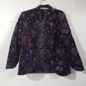 Bianca Dark Purple Floral Quilted Velvet Blazer, Womens Size 10